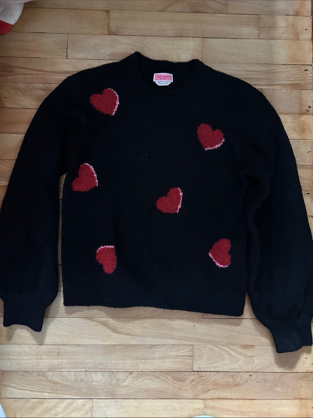 Kate Spade Black Heart-Pattern Crewneck Sweater - Red Hearts